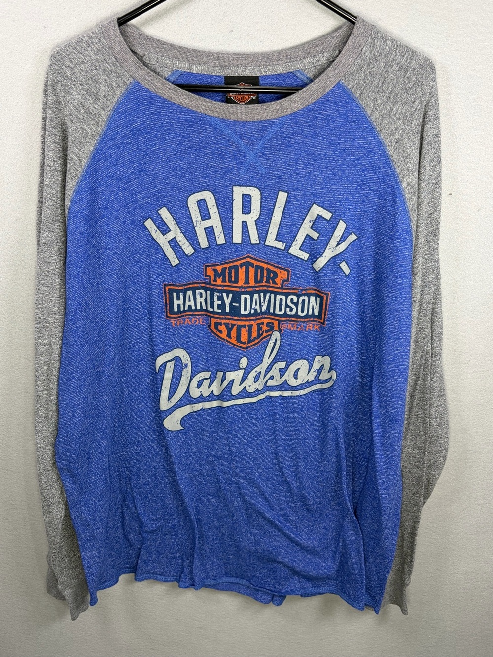 Harley-Davidson Blue with Gray Sleeve Raglan Long Sleeve Shirt